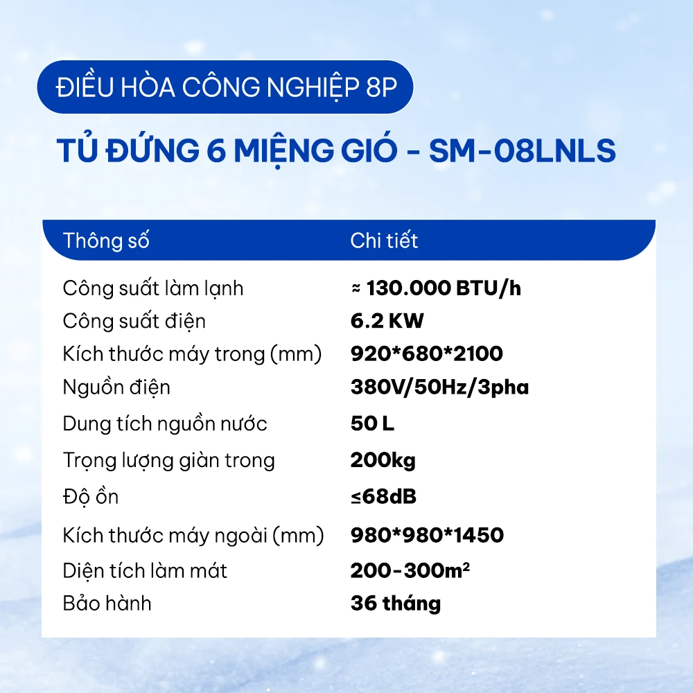 Điều Hòa Công Nghiệp 8P - TỦ ĐỨNG 6 MIỆNG GIÓ | SM-08LNLS