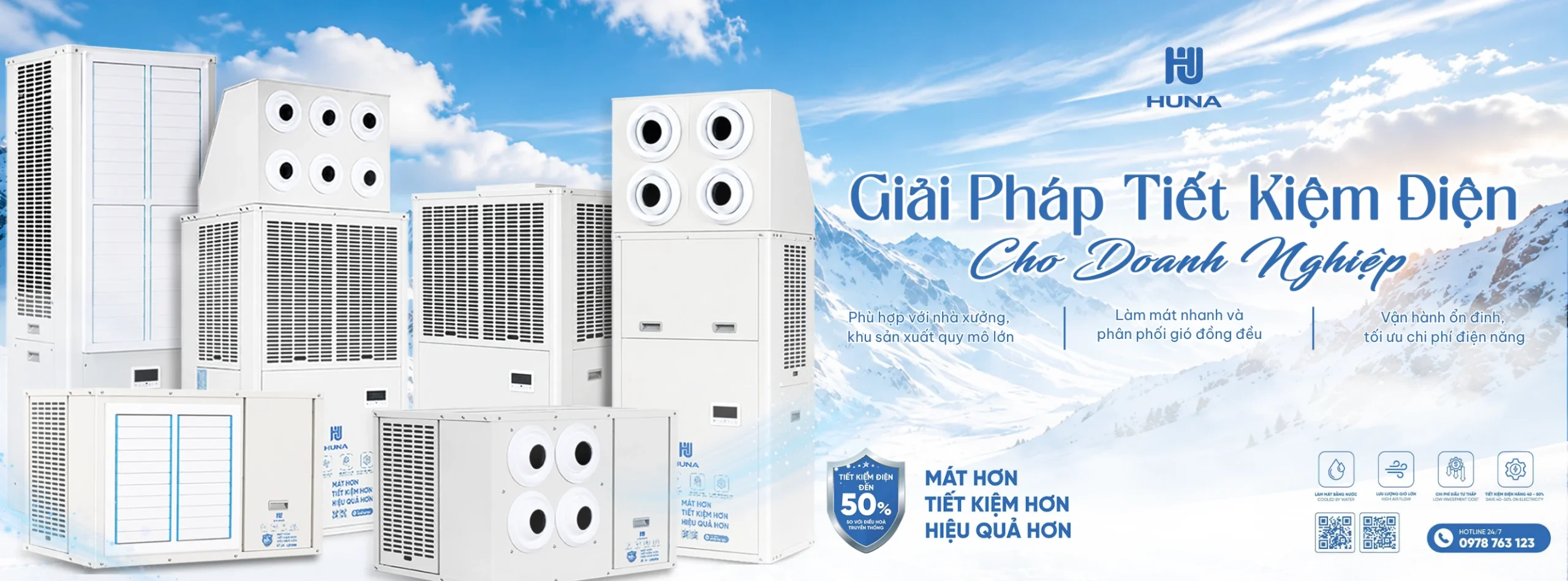 Điều hòa công nghiệp HUNA VN là giải pháp làm mát tiết kiệm điện cho doanh nghiệp, giúp làm lạnh hiệu quả nhà xưởng, vận hành ổn định và tối ưu chi phí sử dụng lâu dài.