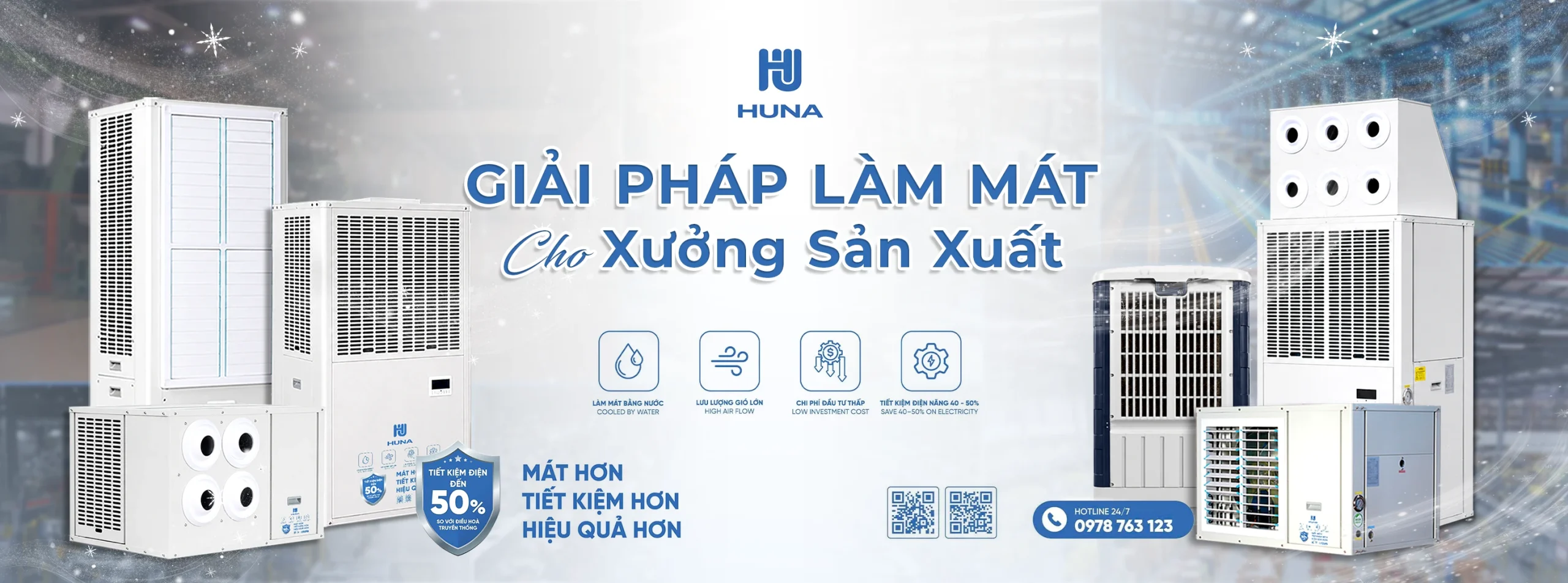 Giải pháp làm mát cho xưởng sản xuất với điều hòa công nghiệp HUNA VN giúp làm lạnh nhanh, tiết kiệm điện, vận hành bền bỉ và tối ưu môi trường làm việc cho nhà xưởng hiện đại.